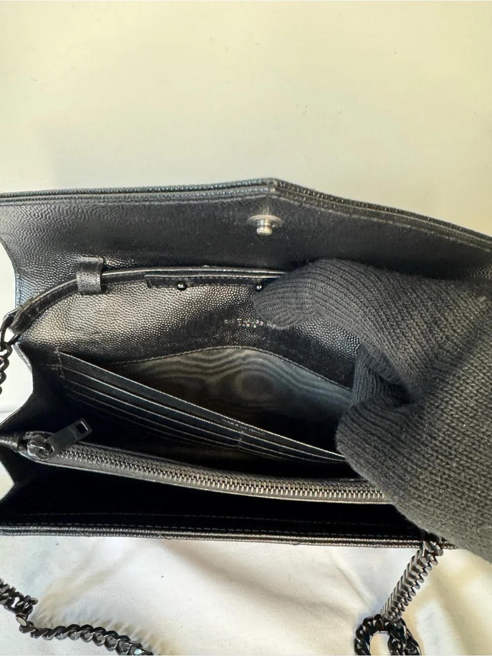 Saint Laurent Black Quilted Chevron Envelope Wallet On Chain